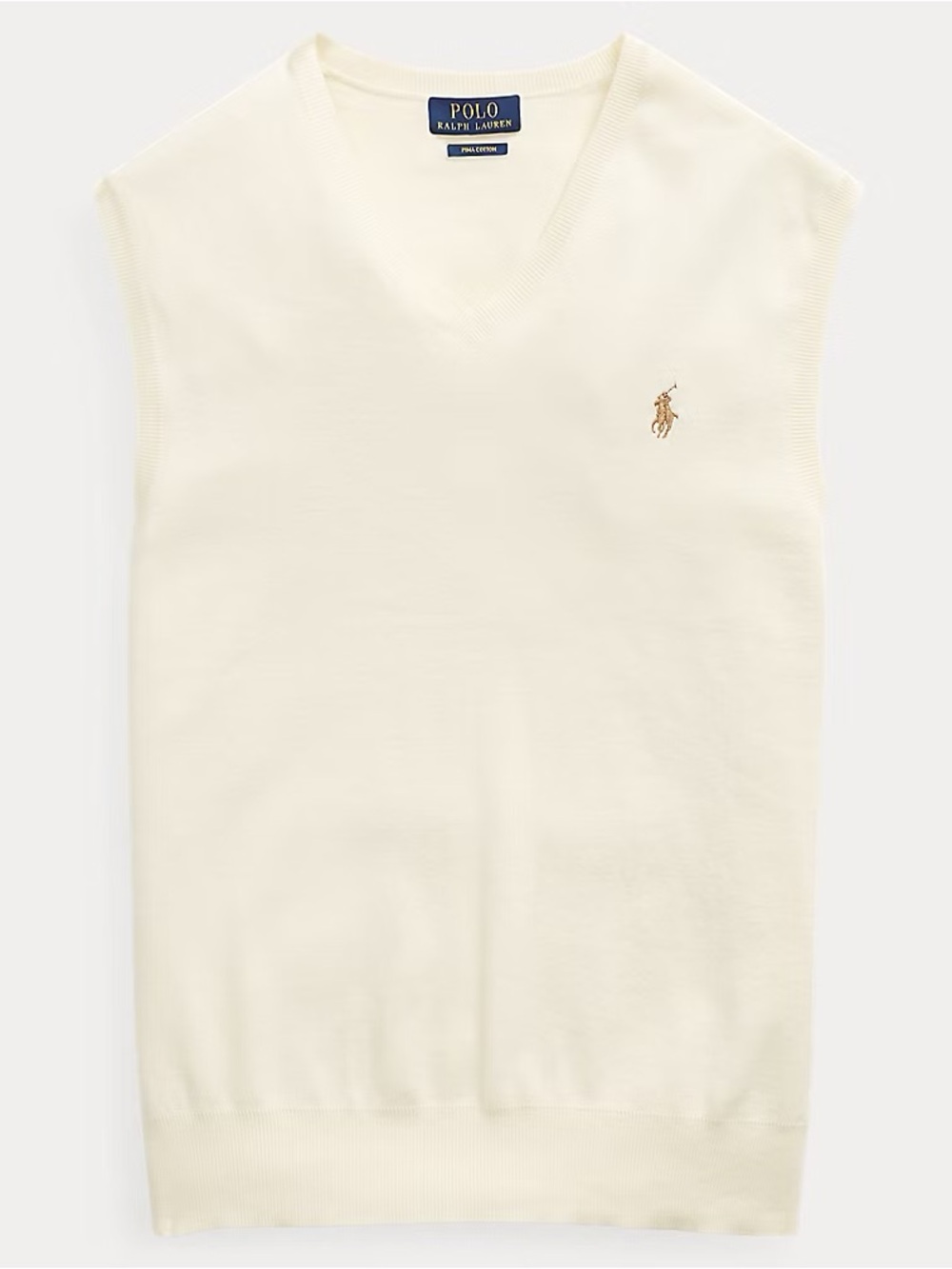 Ralph Lauren Cream V-Neck Sweater Vest with Gold Pony